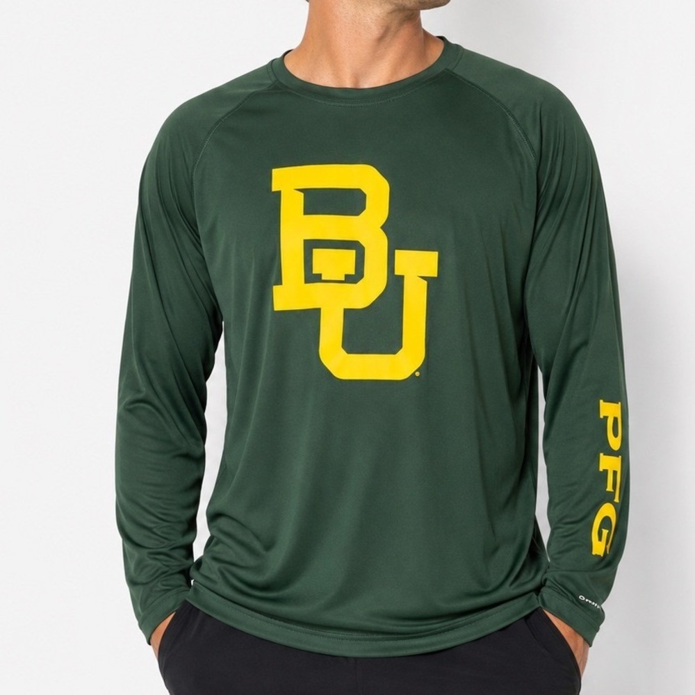 Columbia PFG Baylor Bears Long‎ Sleeve Performance Shirt Mens L Green Omni-Wick